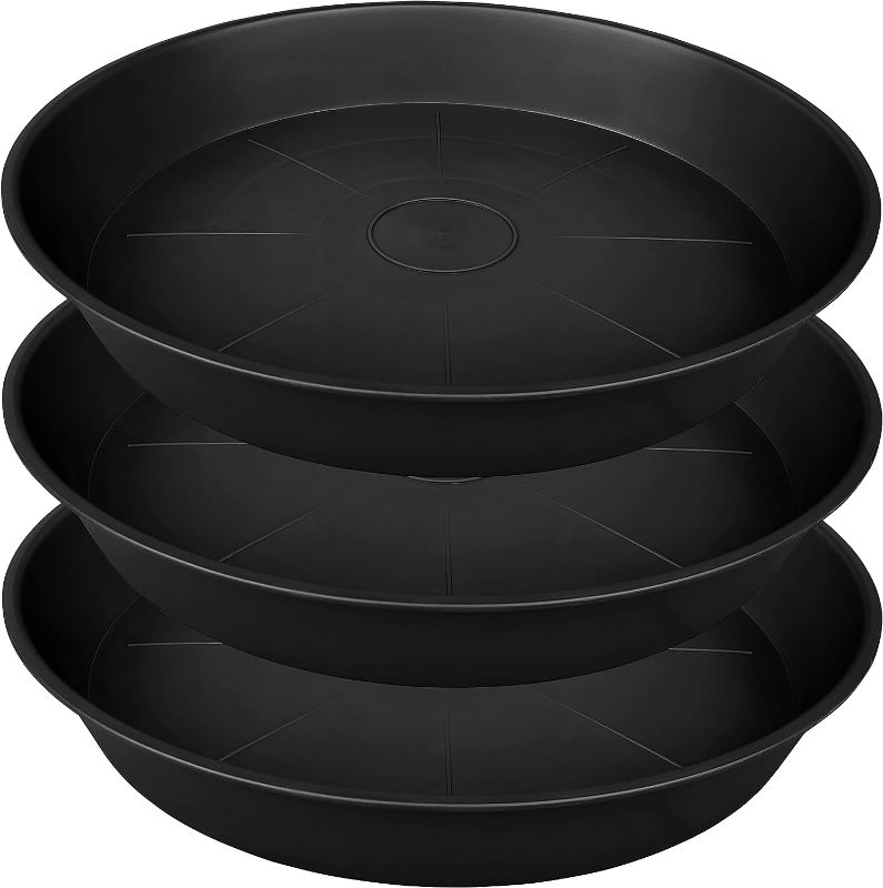 Photo 1 of 3 Pack of 25 26 inch Plant Saucer (22.7 Inch Base), 4.2" Depth, Large Deep Heavy Duty Plastic Flower Planter Water Trays for Indoors Outdoor, Plant Potted Bowl, Plant Drip Trays (26", Black)
