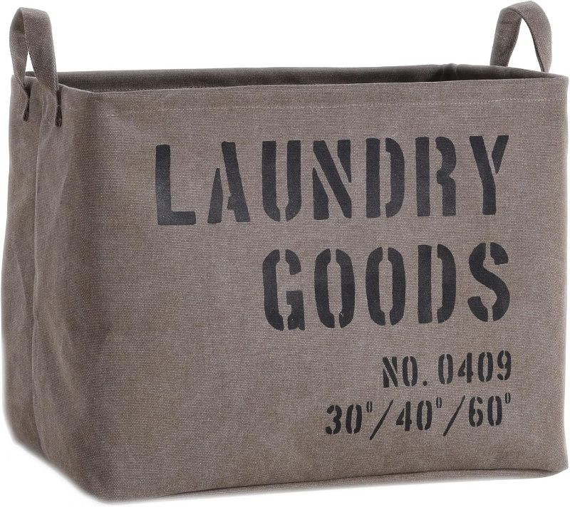 Photo 1 of ****USED** Danya B. LY117 Decorative Canvas Laundry Basket with Handles - Portable Collapsible Foldable Clothes Hamper - Khaki Green
