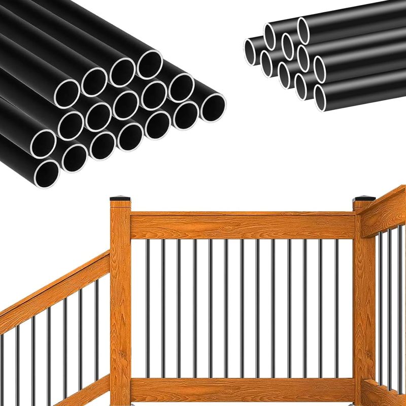 Photo 1 of 50 Pack Deck Balusters Round Staircase Baluster, Diameter 3/4" Metal Deck Spindle and Stairs Railing,Hollow Round Black Deck Balusters for Deck Railing Porch
