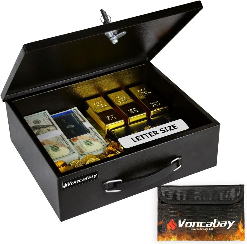 Photo 1 of Money Safe Box for Home with Sensor Light & Fireproof Security Safe Box for Money Safe with Keys & Pass Code, Lock Box Fireproof Safe with Digital Keypad Black 0.23 Cubic Feet