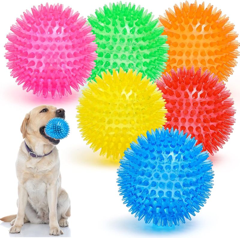 Photo 1 of 3.5” Squeaky Dog Toy Ball Puppy Chew Toys for Teething, BPA Free Non-Toxic, Spikey Medium, Large & Small Dogs, Durable Aggressive Chewers
