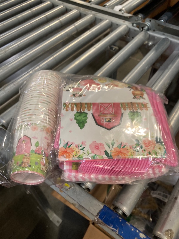 Photo 1 of ****USED** Pink Farm 24 pieces Party Supplies, Plates, Cups, Napkins, Utensils