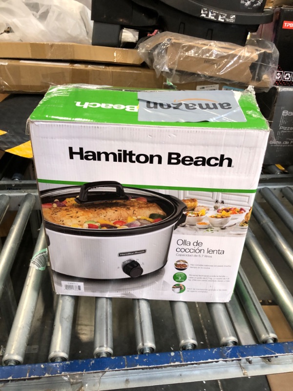 Photo 2 of ****USED** Hamilton Beach 6-Quart Slow Cooker with 3 Cooking Settings, Dishwasher-Safe Stoneware Crock & Glass Lid, Silver (33665G) Silver 6-Quart