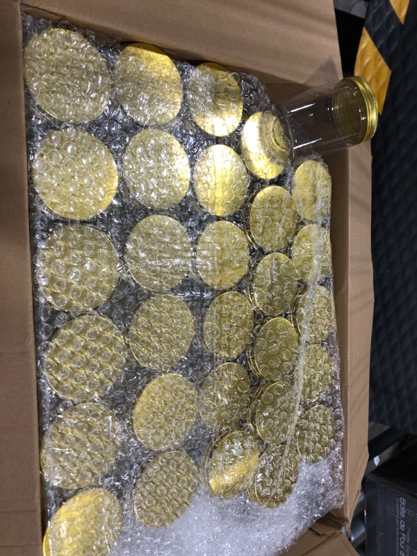 Photo 1 of 100 Pcs 8 oz Clear Plastic Jars Empty Plastic Storage Containers Refillable Plastic Mason Jars with Metal Golden Lids Transparent Round Canning Jars for Spice Dry Food Honey Herb Kitchen
