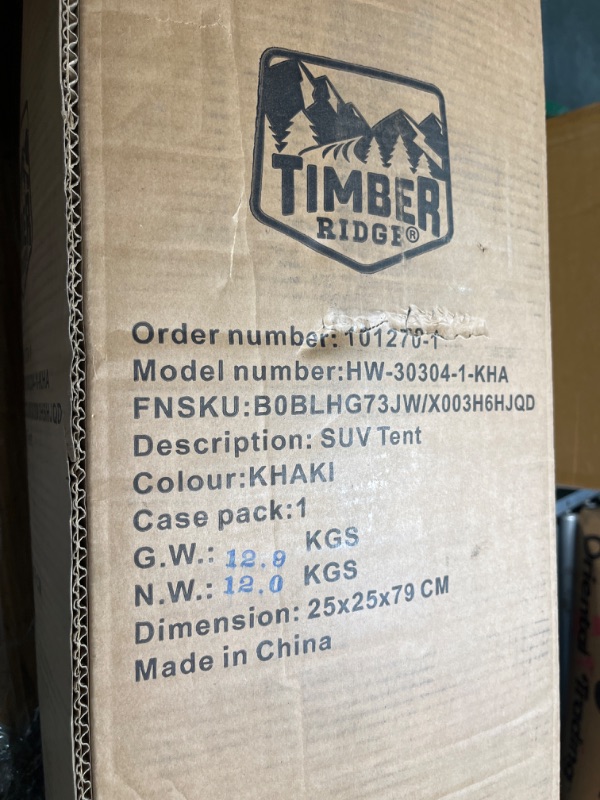 Photo 1 of TIMBER RIDGE 5 Person SUV Tent with Movie Screen Weather Resistant Portable for Car SUV Van Camping, includes Rainfly and Storage Bag, 10' W X 8' L X 7.1' H Khaki