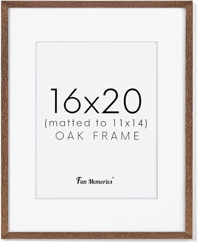 Photo 1 of 
16x20 Picture Frame, Solid Oak Wood 16x20 Frame, 16”x20" Poster Frame - Real Glass, 16x20 Frame Matted to 11x14, 16 by 20 Wood Frame for Wall (Walnut..