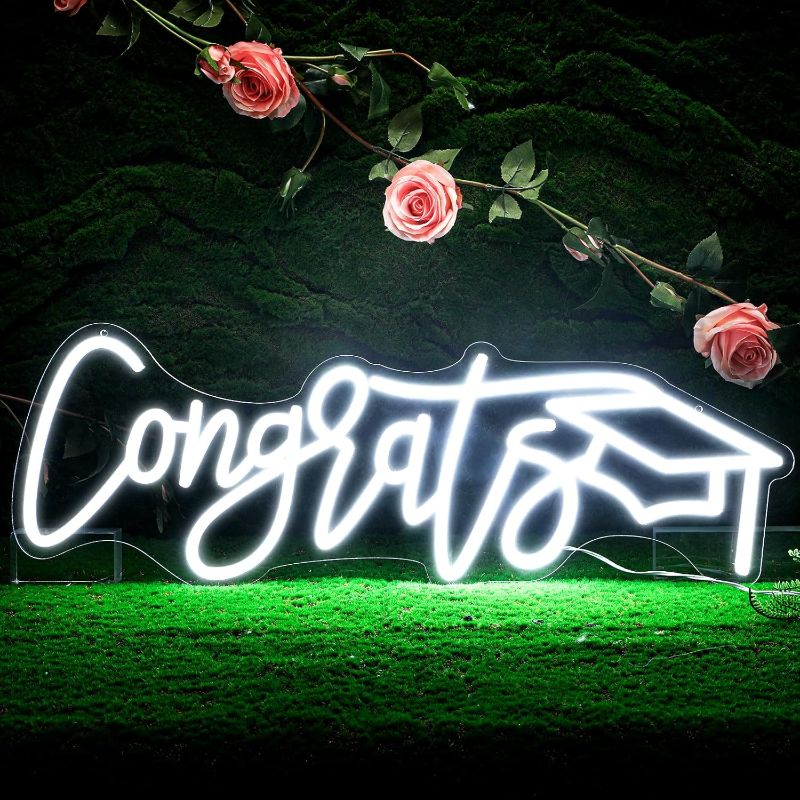 Photo 1 of ***USED** Large Congrats Grad Neon Sign with Graduation Cap 22.6 x 8.7 Inch Congrats Grad Light up Decor LED Grad Congratulation Gift for Class of 2024 Graduation Ceremony Party Backdrop Celebration