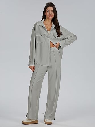 Photo 1 of ** SAME BRAND, SIMILAR TO IMAGE**
DEEP SELF Women's 2 Piece Outfits Waffle Knit Oversized Button Down Long Sleeve Shirts and Wide Leg Casual Pants Lounge Sets
