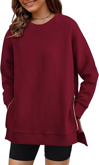 Photo 1 of ** brown*-*
SimpleFun Womens Sweatshirts Crewneck Oversized Soft Pullover with Side Zipper Long Sleeve Sweatshirt Tunic Tops Small Coffee brown