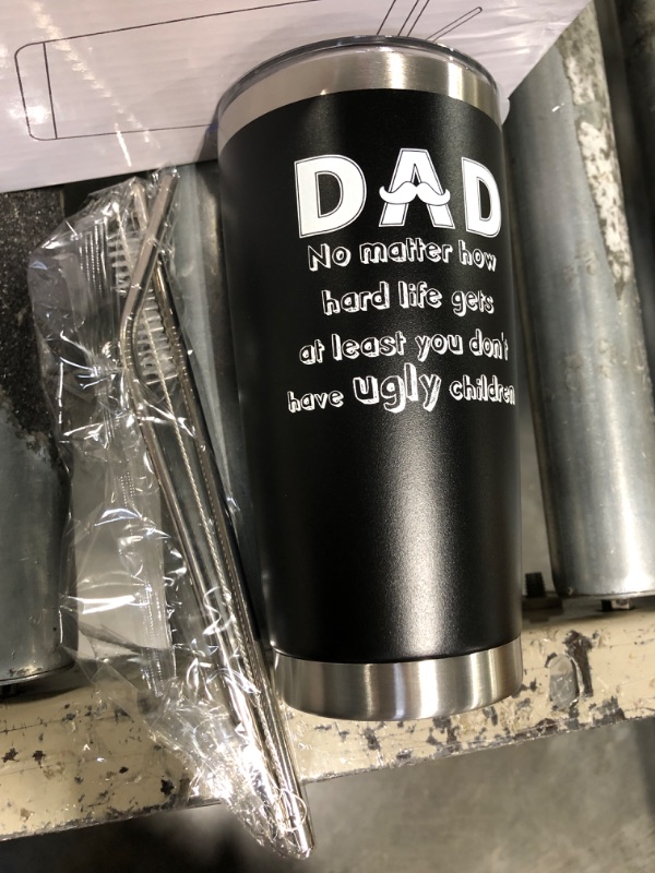 Photo 2 of ****2pcs***Father's Day Gift Best Dad Ever Tumbler, Birthday Gifts for Dad From Daughter Son Gifts Present for Dad Men Husband Uncle-20 OZ Coffee Tumbler Dad don't have ugly children