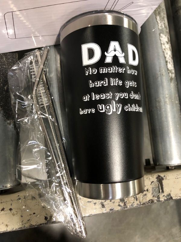 Photo 2 of ****2 pcs****Father's Day Gift Best Dad Ever Tumbler, Birthday Gifts for Dad From Daughter Son Gifts Present for Dad Men Husband Uncle-20 OZ Coffee Tumbler Dad don't have ugly children