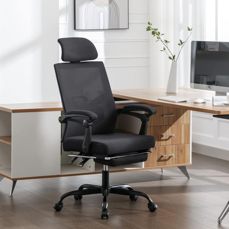 Photo 1 of ****SIMILAR****Qulomvs Mesh Ergonomic Office Chair with Footrest Home Office Desk Chair with Headrest and Backrest 90-135 Adjustable Computer Executive Desk Chair with Wheels 360 Swivel Task Chair