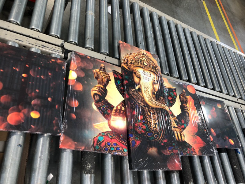 Photo 3 of ****USED** Ganesha Canvas Wall Art for Living Room 5 Piece Paintings Hindu God Pictures Modern Artwork Home Giclee Decor Posters and Prints Wooden Framed Gallery-wrapped Stretched Ready to Hang(50''Wx24''H)