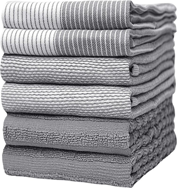 Photo 1 of 
Premium Kitchen,Hand Towels (20”x 28”, 6 Pack) Large Cotton, Dish, Flat & Terry Towel Highly Absorbent Tea Towels Set with Hanging Loop Gray