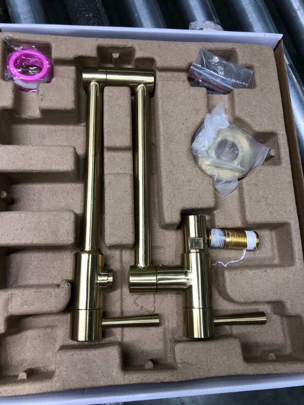 Photo 2 of ***FOR PARTS ONLY, NO RETURNS**CWM Brushed Gold Pot Filler Faucet Stainless Steel Commercial Wall Mount Kitchen Sink Faucet Folding Stretchable with Single Hole Two Handles Gold Brushed