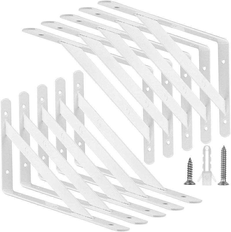 Photo 1 of 10Pack Heavy Duty Shelf Brackets 7.8x4.7 inch White Shelf Bracket Shelving Bracket Wall Mounted Triangle Shelf Brackets 90 Degree Angle Shelf Supporter Corner Bracket for Floating Shelves (200x120mm)