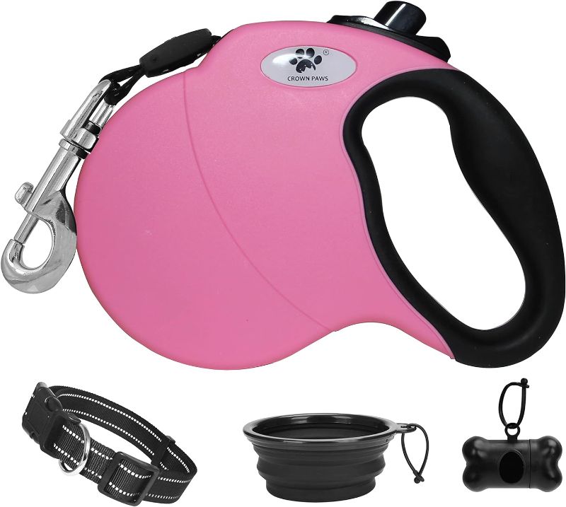 Photo 1 of 16 ft Retractable Dog Leash for Large Dogs up to 110 lbs,Tangle-Free Nylon Tape,Pink L
