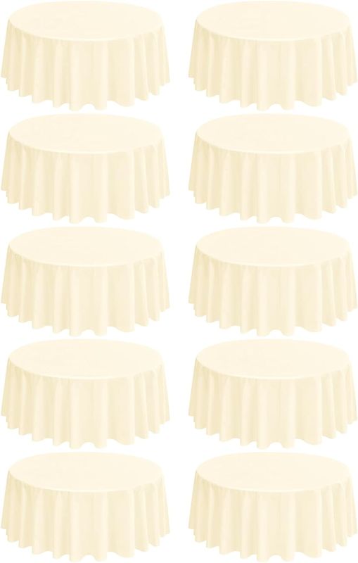 Photo 1 of 10 Pack Round Tablecloths - 120 Inch, Beige Polyester Table Cover for Round Table, Stain and Wrinkle Resistant Washable Fabric Table Cloth, Polyester Tablecloth for Wedding Banquet Parties
