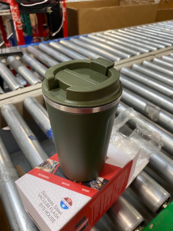 Photo 1 of 13oz Car Coffee Mug 304 Stainless Steel Thermal Cup - Portable and Stylish Cup for Coffee Lovers and Drivers - Press-in Lid, Anti-Slip Base, Non-Spill, Matte Finish(Green)