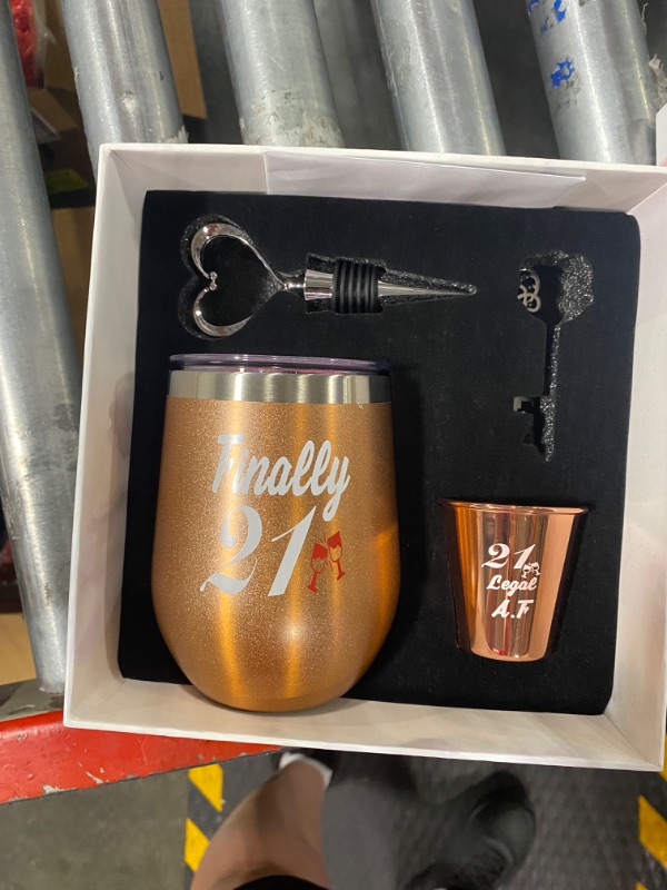 Photo 3 of 21st Birthday Gifts For Women, Funny Birthday Wine Gifts Ideas for Her, Friend, Daughter, Sister | Unique Finally 21 Stainless Steel Wine Tumbler Shot Glass Set For 21 Year Old