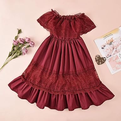 Photo 1 of fioukiay Toddler Girl-Wedding-Princess-Maxi-Dress Boho Off Shoulder Lace Ruffle Dress Gowns Holiday Dresses