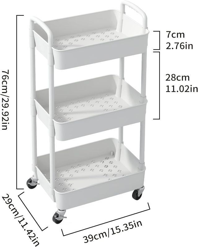 Photo 1 of  Heavy Duty 3-Tier Metal Utility Rolling Cart, White