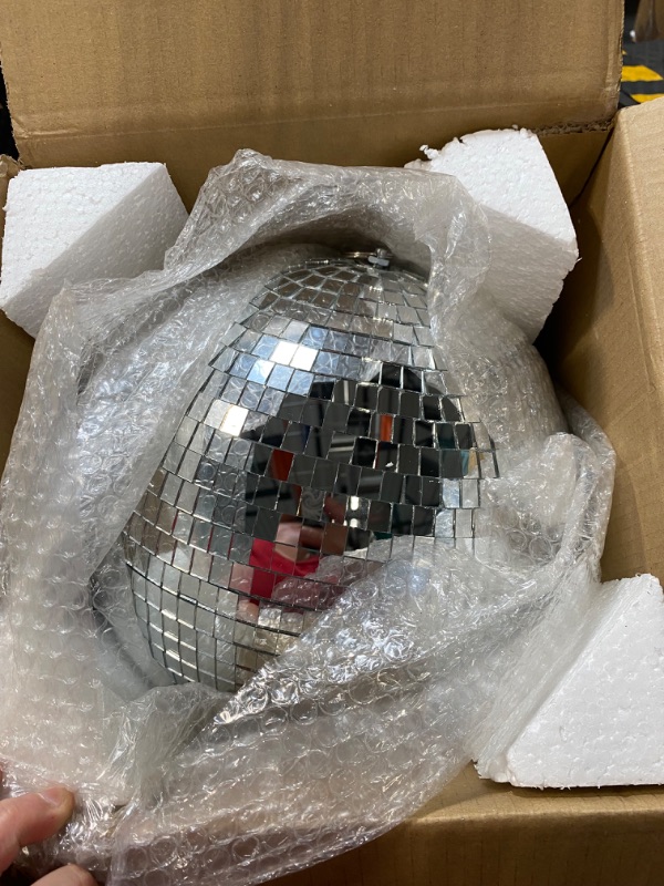 Photo 3 of 12" Mirror Disco Ball - Large Fun Silver Hanging Party Mirror Decor Ball - Big Hanging Ball Decor for DJ Club Stage Bar Party Wedding Christmas Holiday Decoration 12 inches