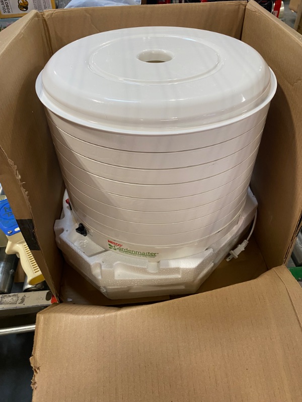 Photo 4 of *** NOT FUNCTIONAL**** SELLING AS PARTS***
 FD-1018A Gardenmaster Pro Food Dehydrator, for Jerky and Snacks, White & NESCO LM-2-6 Round Plastic Mesh 13 1/2" Clean-A-Screens, for Dehydrators, 2 Pack