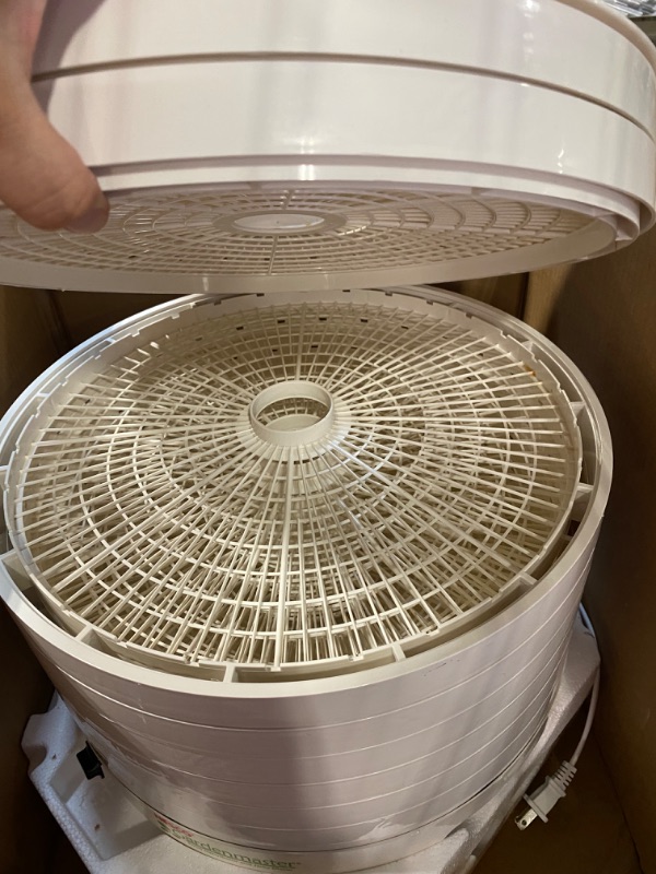 Photo 3 of *** NOT FUNCTIONAL**** SELLING AS PARTS***
 FD-1018A Gardenmaster Pro Food Dehydrator, for Jerky and Snacks, White & NESCO LM-2-6 Round Plastic Mesh 13 1/2" Clean-A-Screens, for Dehydrators, 2 Pack