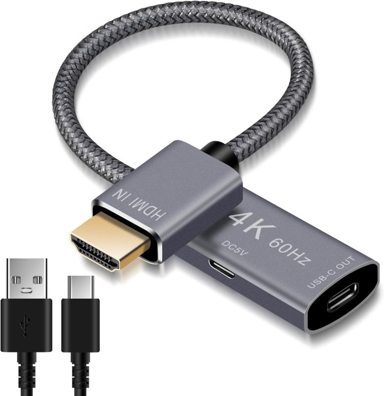 Photo 1 of HDMI Male to USB-C Female Cable Adapter with USB C Power Cable,Uni-Directional HDMI (source) to Type C 3.1 (display) Converter,4K 60Hz 