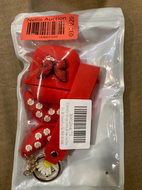 Photo 1 of for Airpod Case, 3D Butterfly Silicone Airpods Case Cute Cover with Keychain Compatible for Apple Airpods 2&1 Charging Case-Red