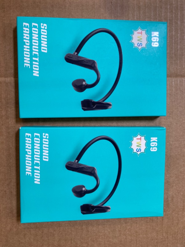 Photo 1 of 2 boxes of Premium Bone Conduction Headphones Newly Open-Ear Bluetooth Bone Conduction Headphones - Sweat Resistant Earphones for Workouts and Running with Deep Base - Built-in Mic (K69-Black) - 01