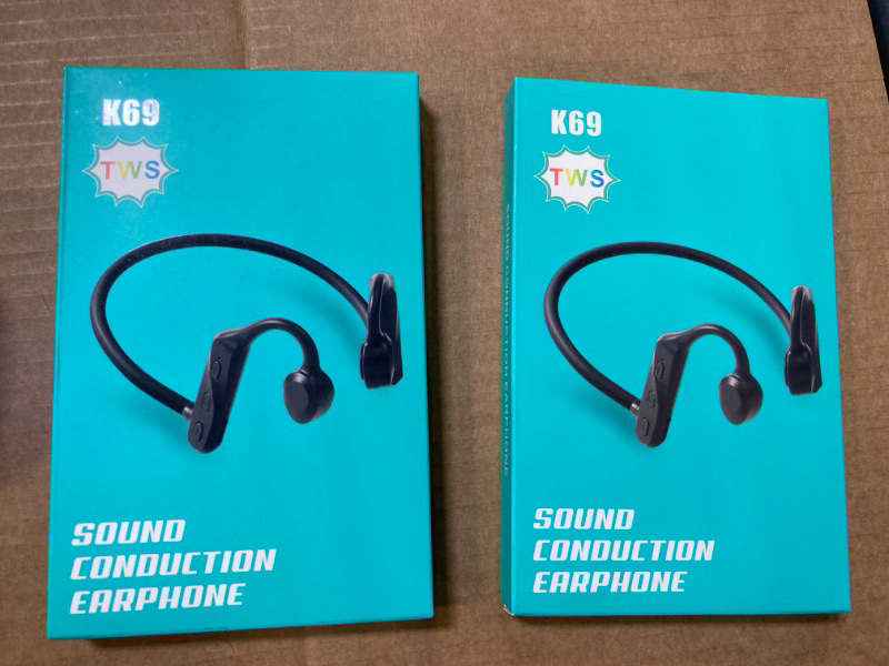 Photo 1 of 2 boxes of Premium Bone Conduction Headphones Newly Open-Ear Bluetooth Bone Conduction Headphones - Sweat Resistant Earphones for Workouts and Running with Deep Base - Built-in Mic (K69-Black) - 01