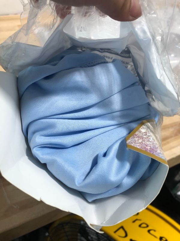 Photo 3 of **NEEDS CLEANED** **USED** 10ft x 7ft Baby Blue Backdrop Curtain for Baby Shower Parties Light Blue Wrinkle Free Backdrop Drapes Panels for Birthday Photo Gender Reveal Photography Polyester Fabric Background Decoration 5'(W) x 7'(H), 2 panels , total 10'