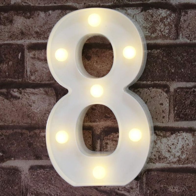 Photo 1 of 2piece number 18 bundle of Led Marquee Light Up Numbers, 10 Numbers Light Up Lights, Decorative Led Numbers Lights, Battery Powered Numbers Sign Lights for Party, Night Light, Home Decor(Letter2, Warm White) Warm Light-Letter-1 and 8