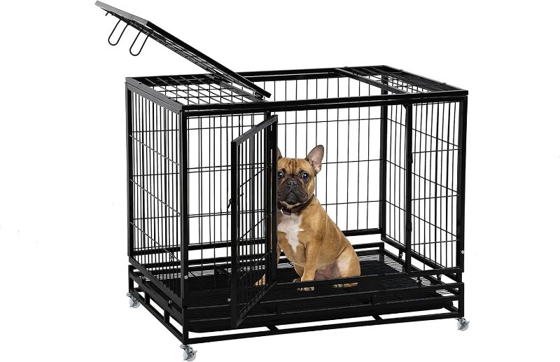 Photo 1 of *** SMALL DOGS *****WOKEEN 48/38 Inch Heavy Duty Dog Crate Cage Kennel with Wheels, High Anxiety Indestructible, Sturdy Locks Design, Double Door and Removable Tray, Small   22.8 inch Black
