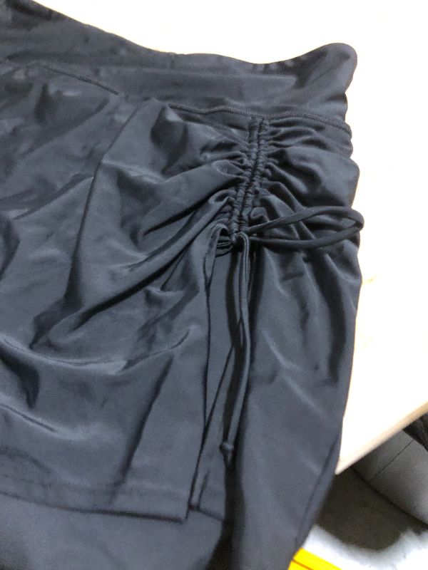 Photo 1 of ALove Womens High Waisted Split Swim Skirt Sporty Drawstring Skirted Swim Bottom with Built-in Panty Black X-LARGE