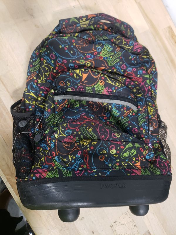 Photo 2 of *heavily used, but still functional*
JWORLD luggage backpack limited edition print pattern
medium zipper portion coming loose threads
*be advised - AS IS NO RETURNS - Item works, but is very used - price drop  AB*