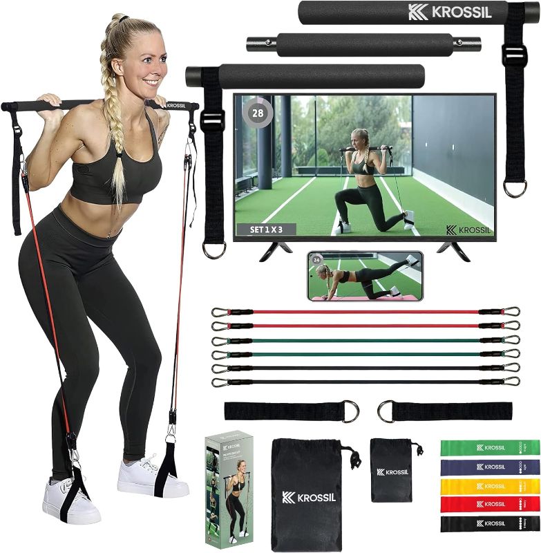 Photo 1 of *** MISSING PARTS***
Portable Pilates Bar with Resistance Bands - Adjustable Fitness Kit for Home Workouts - 6 Resistance Bands + 5 Exercise Loop Bands - Natural Latex