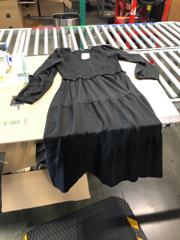 Photo 1 of Dress Long Sleeves Crew Neck High Waist Pleated Elastic Cuff Solid Color Retro Sleeves Women Midi Dress for Party XL SIZE