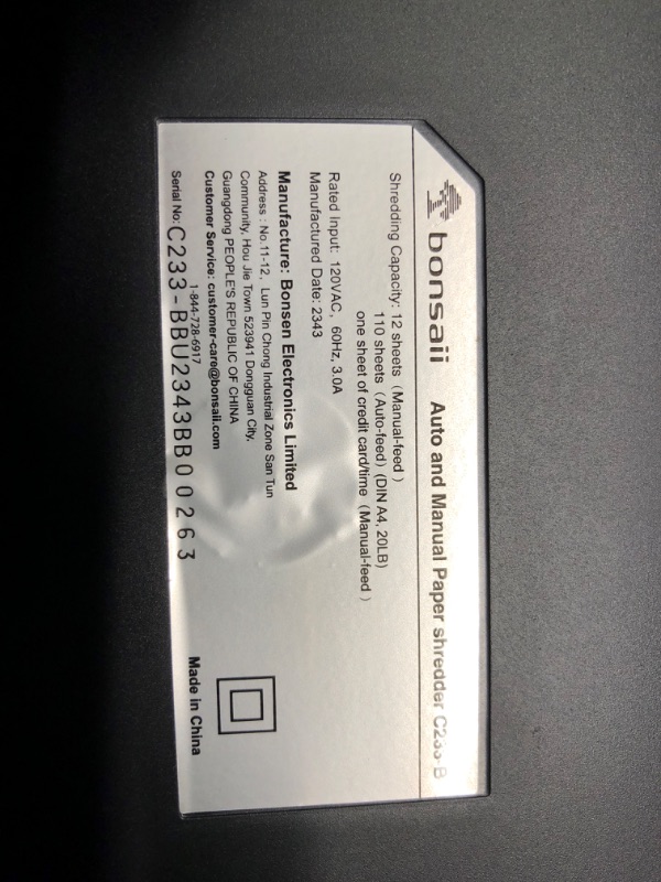 Photo 4 of *** NOT FUNCTIONAL**** SELLING AS PARTS***
 110-Sheet Autofeed Paper Shredder, 30 Minutes Office Heavy Duty Shredder, Micro Cut P-4 Security Level Home Office Shredders with 6 Gallon Large Bin