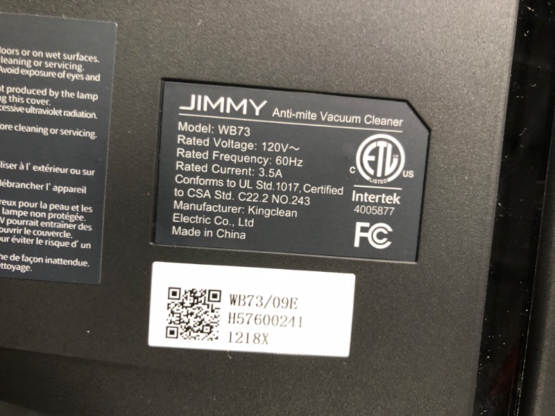 Photo 3 of *** NOT FUNCTIONAL**** SELLING AS PARTS***
Jimmy WB73 Portable Vacuum Cleaner, Anti-allergen Powerful Handheld Mattress Vacuum with UV & Ultrasonic, 420W Strong Suction, Intelligent Dust Recognition, Remove Pet Hair (2023 Version)