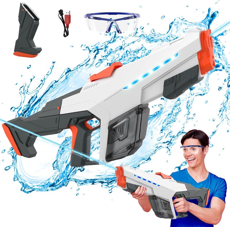 Photo 1 of Electric Water Gun for Adult Kids, Outdoor Automatic Water Suction Water Squirt Modular Battery, Larger Water Guns Summer Beach Swimming Pool Backyard Lawn Party Games?Grey?***water is functional, missing all parts***