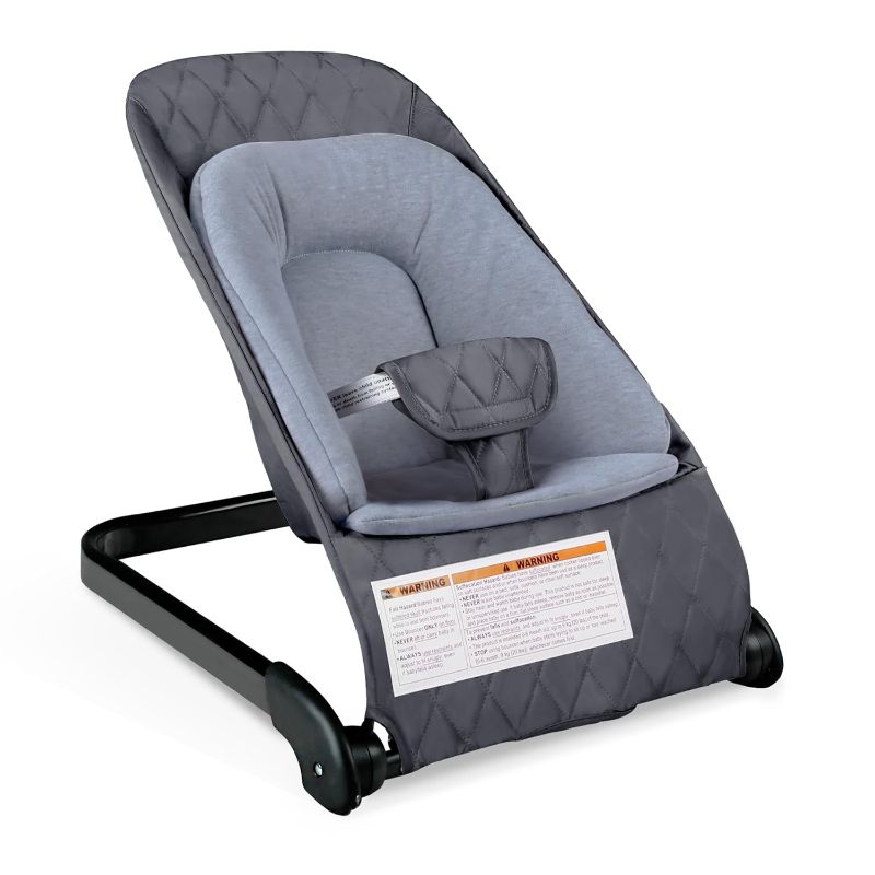 Photo 1 of Kinder King Portable Baby Bouncer, Foldable Bouncer Seat w/Thickened Soft Cushion, 3-Point Harness, Lightweight Newborns Bouncy Seat, Grey
