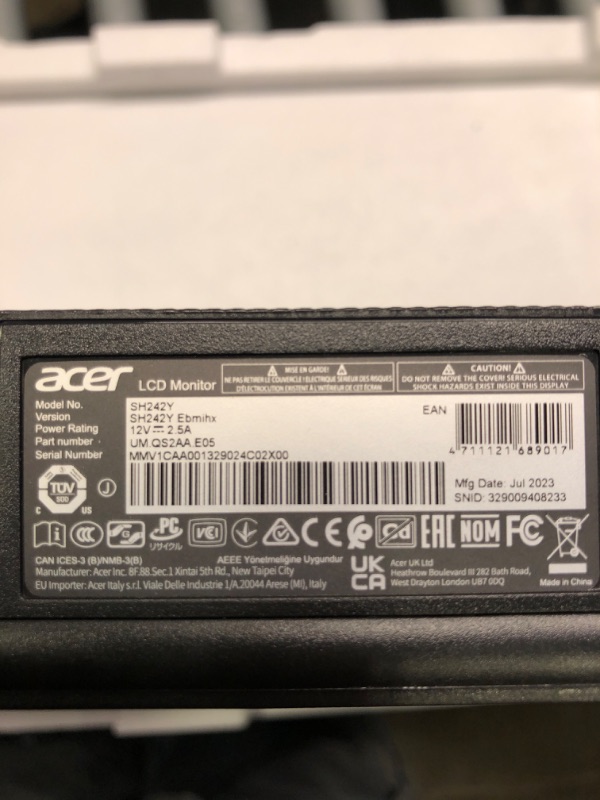 Photo 3 of Acer SH242Y Ebmihx 23.8" FHD 1920x1080 Home Office Ultra-Thin IPS Computer Monitor AMD FreeSync 100Hz Zero Frame Height/Swivel/Tilt Adjustable Stand Built-in Speakers HDMI 1.4 & VGA Port FHD 23.8-inch