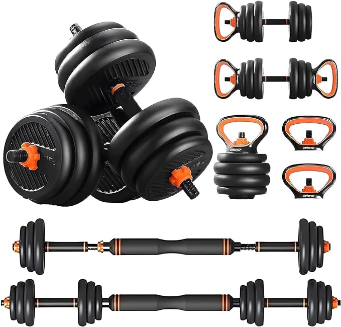 Photo 1 of  4 in 1 Adjustable Dumbbell Set - Free Weights Dumbbells Set with Connecting Rod Used as Barbell & Non-Slip Handles & Kettle-Bell Base for Home and Gym