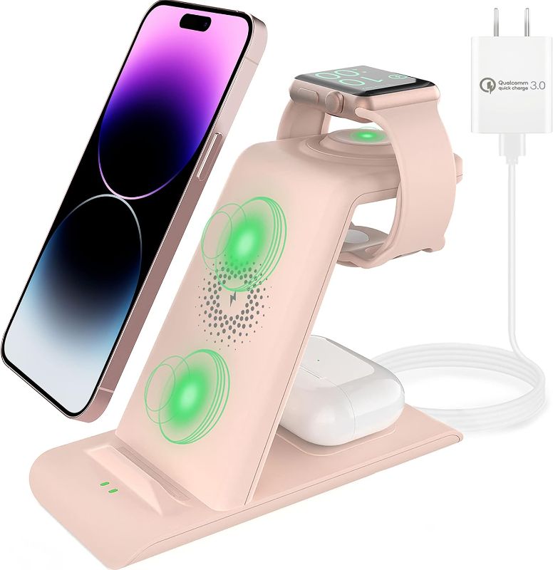 Photo 1 of HATALKIN 3 in 1 Wireless Charging Station Compatible for Apple Products Multiple Devices Apple Watch 9 Ultra 8 7 SE 6 5 4 3 AirPods Pro 2 iPhone 15 14 13 12 11 Pro Max XS 8 Fast Wireless Charger Stand