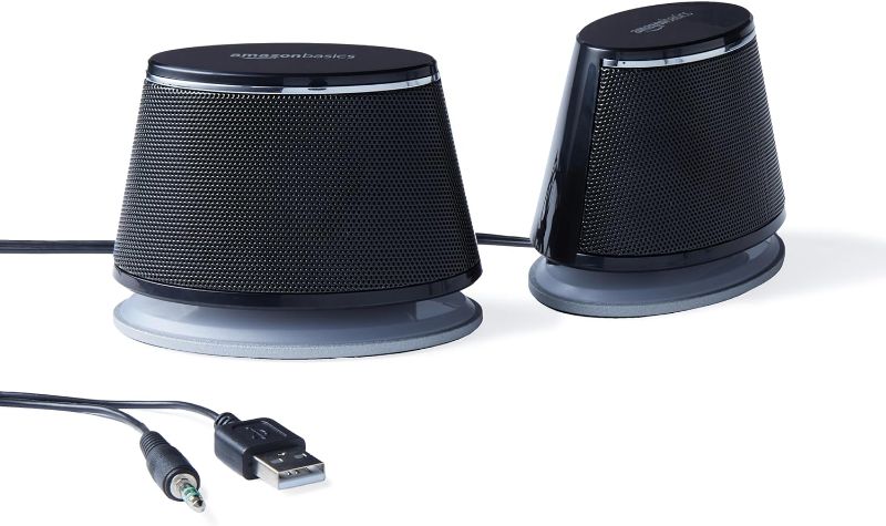 Photo 1 of Amazon Basics USB Plug-n-Play Computer 2 Speakers for PC or Laptop, Black - Set of 2
