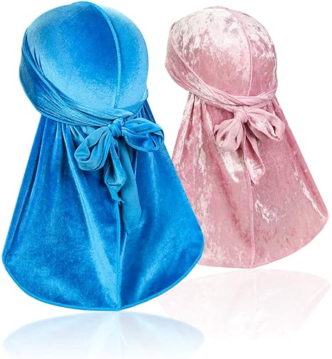 Photo 1 of 2 PCS Crushed Velvet Wave Durag – Premium Soft Durag Headwear with Extra Long Tail Perfect for 360 Waves