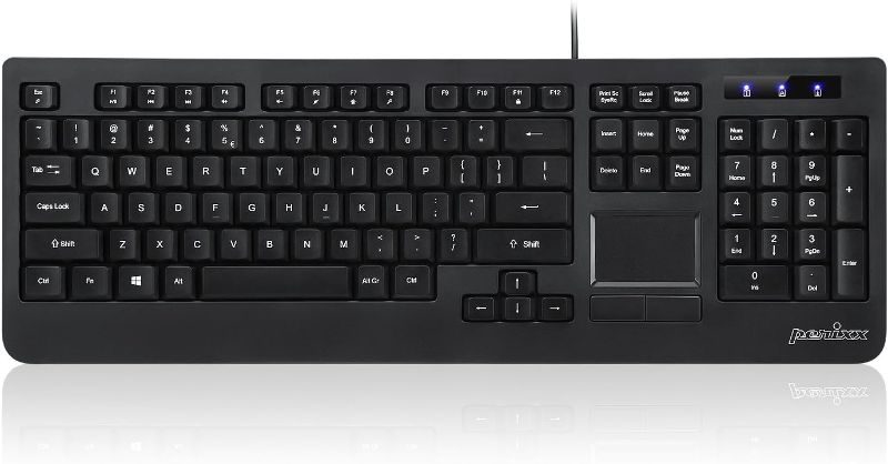 Photo 1 of Perixx PERIBOARD-513II Wired USB Keyboard with Touchpad, Membrane Key Trackpad Keyboard with 10 Hot Keys, Black, Full US Layout
